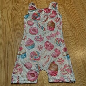 Girls Candy‎ Sweets Print Glitter Gymnastics Biketard Unitard Size 130 Pink Blue